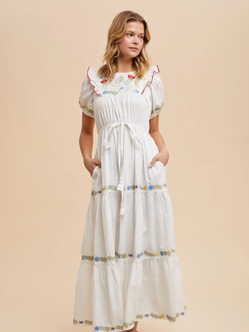 Embroidered Cotton Maxi Dress in White – Modern Millie
