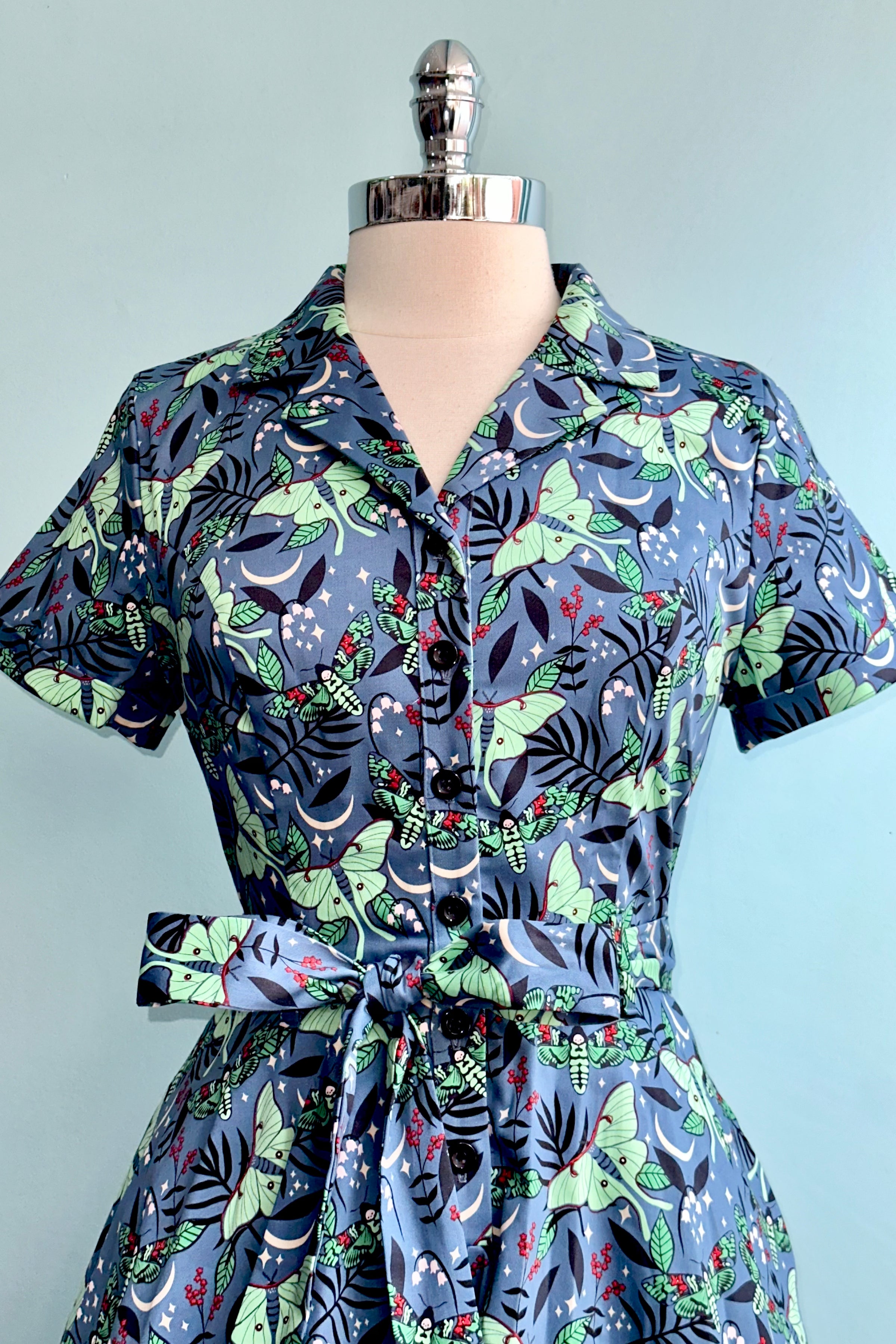 Green Nocturnal Moth Knee-Length Shirtwaist Dress by Eva Rose – Modern
