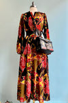 Long Sleeve Brown and Olive Floral Tiered Maxi Dress