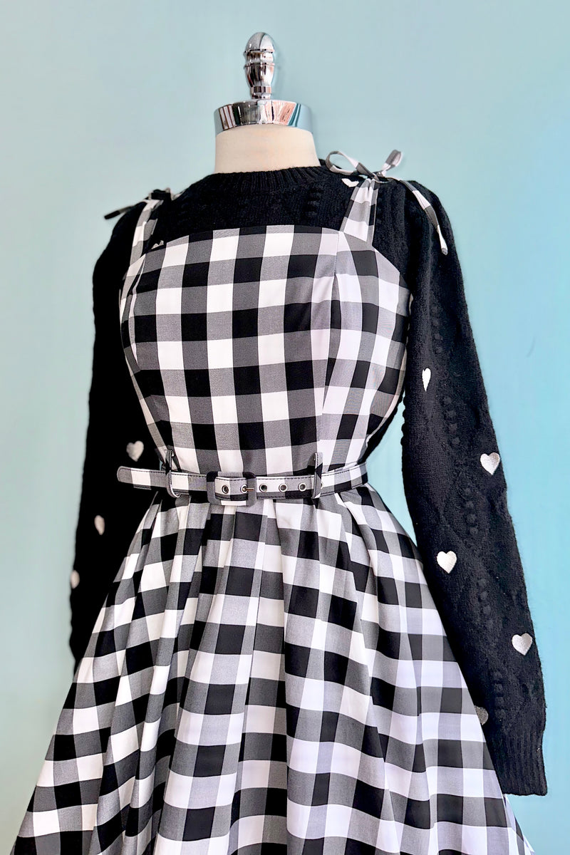 Black and White June Gingham Tie-Shoulder Sundress by Banned