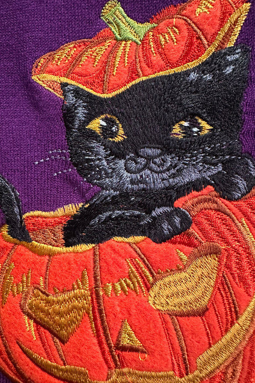 Cat and Pumpkin Collared Sweater in Purple by Voodoo Vixen