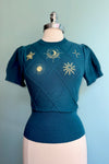 Celestial Gold Embroidered Short Sleeve Sweater in Green by Modern Millie!