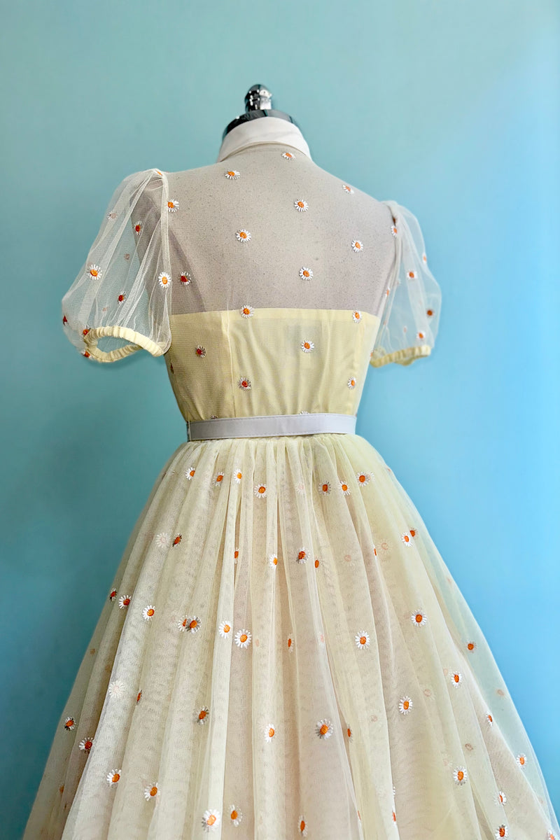 Yellow Daisy Mesh Shirt Dress