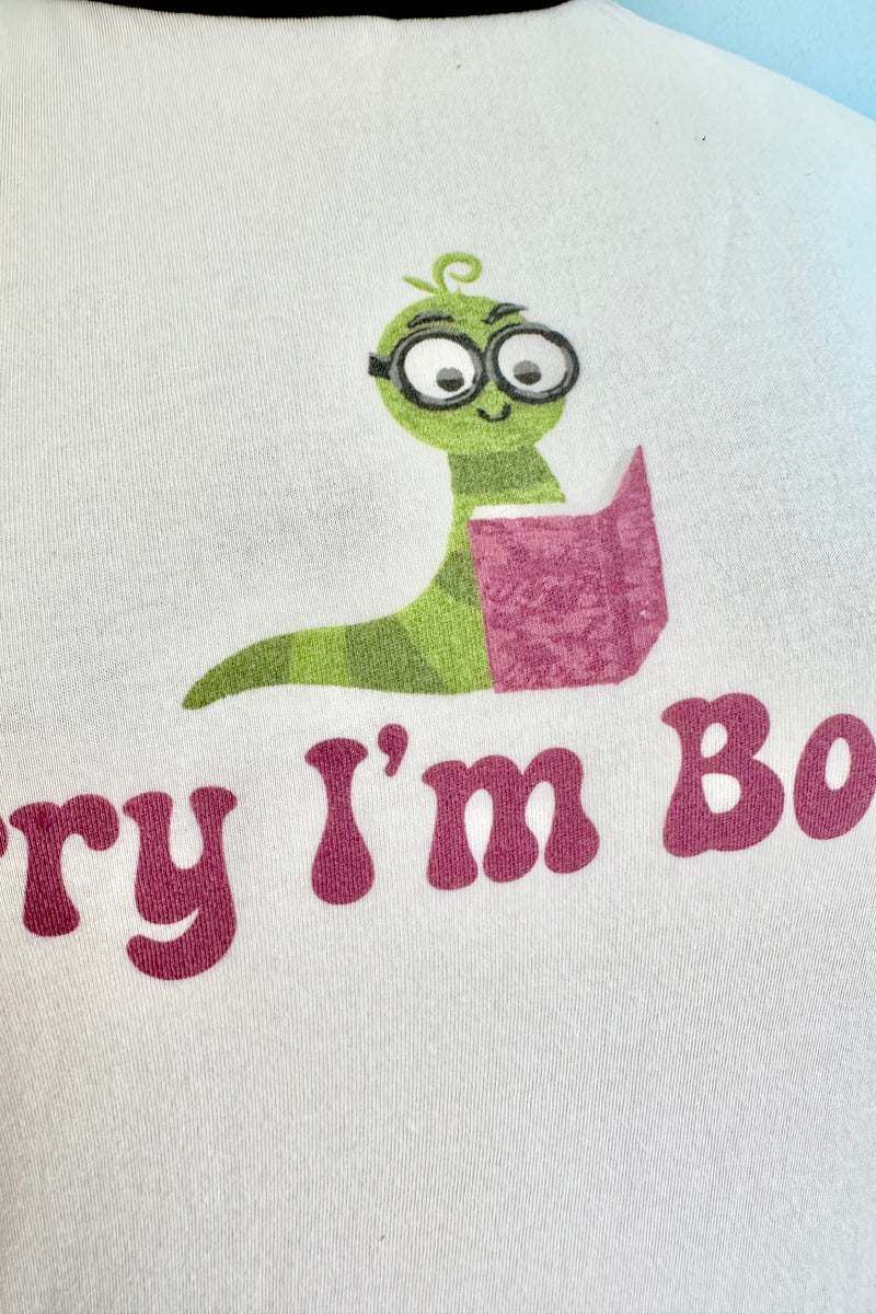 Sorry I'm Booked (Worm) Ringer T-Shirt in Off-White