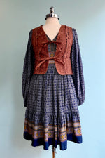 Border Print Mini Dress in Navy