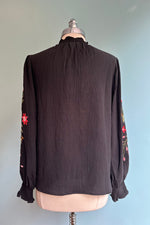 Black Floral Embroidered Long Sleeve Top