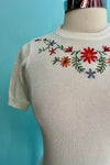 Ivory Embroidered Daisy Short Sleeve Sweater