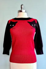 Burgundy and Black Cat Pullover Sweater