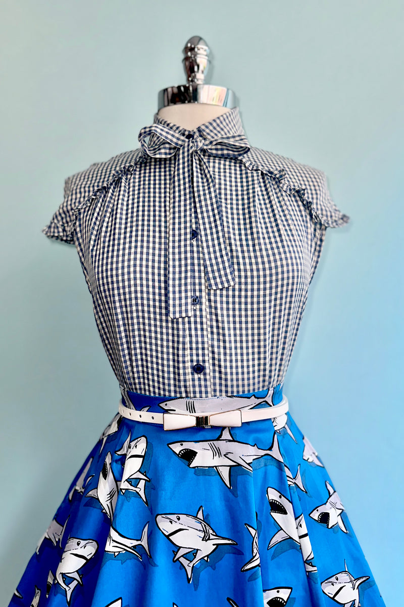 Blue Gingham Button Down Ruffle Top by Tulip B.