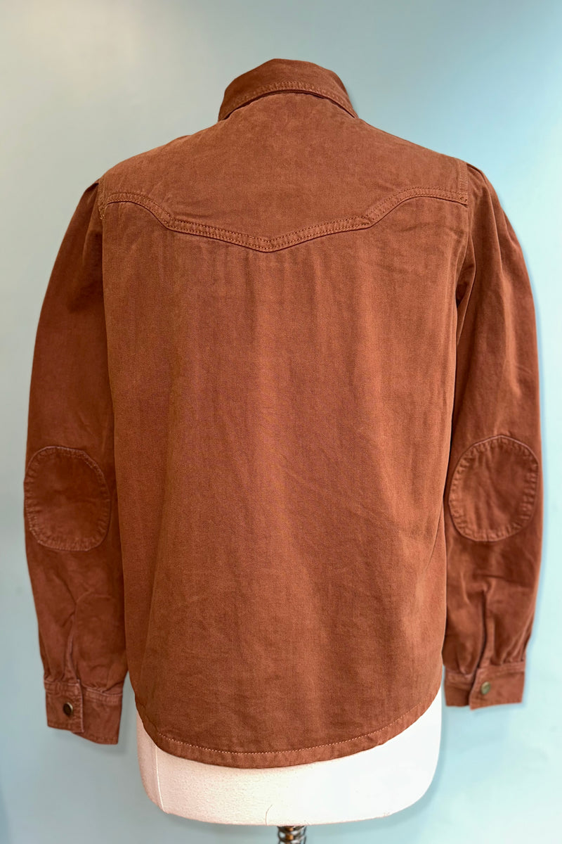 Mocha Denim Puff Sleeve Button Down Top