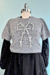 Sequin Bow Grey Short Sleeve Sweater by Molly Bracken