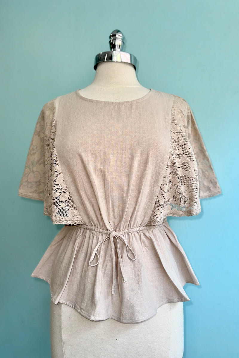 Lace Cape Sleeve Peplum Top in Ash – Modern Millie