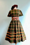 Green and Rust Plaid Short Sleeve Dress