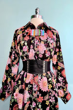 Black Floral Satin Button Down Midi Dress