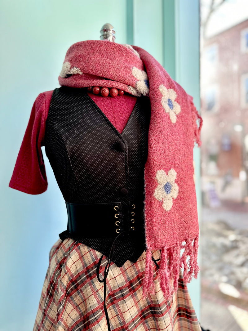 Daisy Print Scarf in Dark Pink