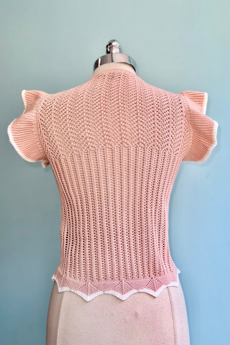 Pink Ruffle Shoulder Cropped Pullover Top by Voodoo Vixen