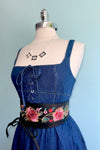 Lace Up Sleeveless Denim Midi Dress