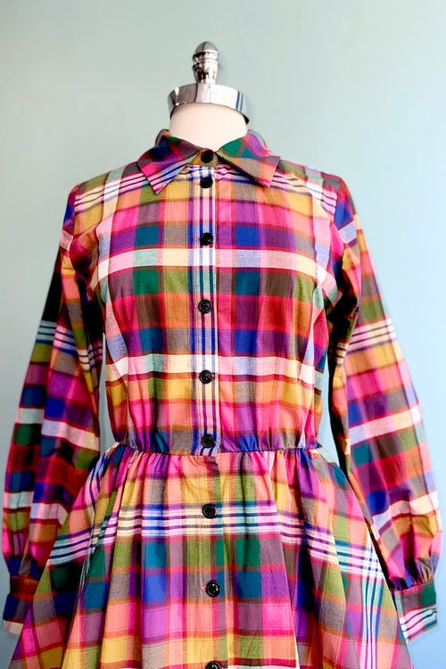 Multicolor Plaid Longsleeve Shirtwaist Dress