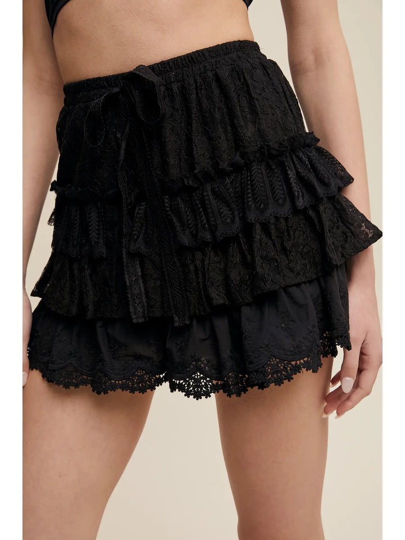 Black Lace Tiered Shorts