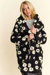 Black Hoodie Jacket with White Fluffy Flowers
