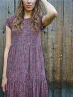 Tree Rings Navy and Pink Tiered Jersey Dress by Mata Traders