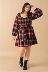 Red and Black Woven Plaid Mini Dress