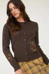 Brown Embroidered Deer Cardigan