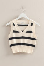 Black and Ivory Striped Cropped Sweater Vest