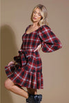 Red and Black Woven Plaid Mini Dress