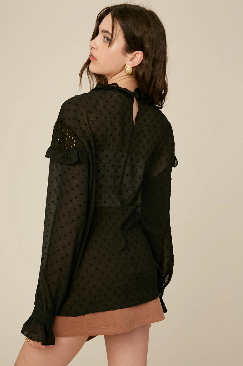 Black Swiss Dot Eyelet Yoke Top – Modern Millie