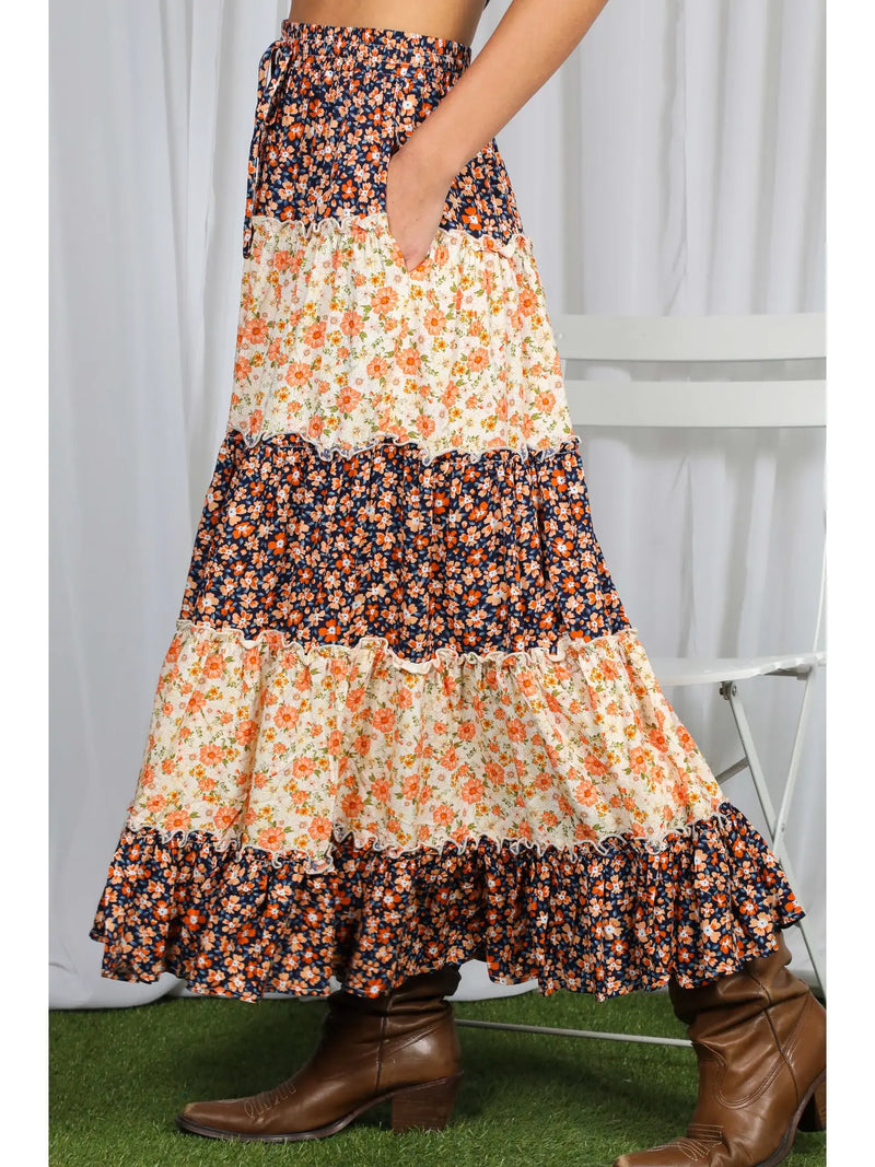 Brown Floral Tiered Boho Maxi Skirt Modern Millie Brown Floral Tiered Boho Maxi Skirt Modern Millie