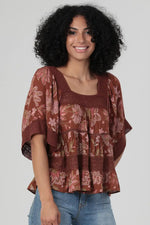 Lace Trim Tiered Top in Rust by Angie