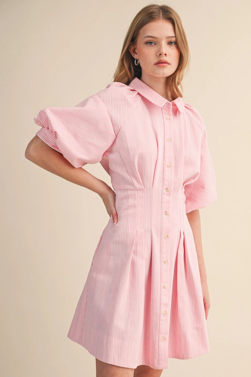 pink striped mini dress Pink Pin Stripe Striped Button Down Mini Dress Large