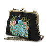 Peacock Embroidered Kisslock Bag in Black