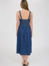 Lace Up Sleeveless Denim Midi Dress