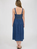 Lace Up Sleeveless Denim Midi Dress