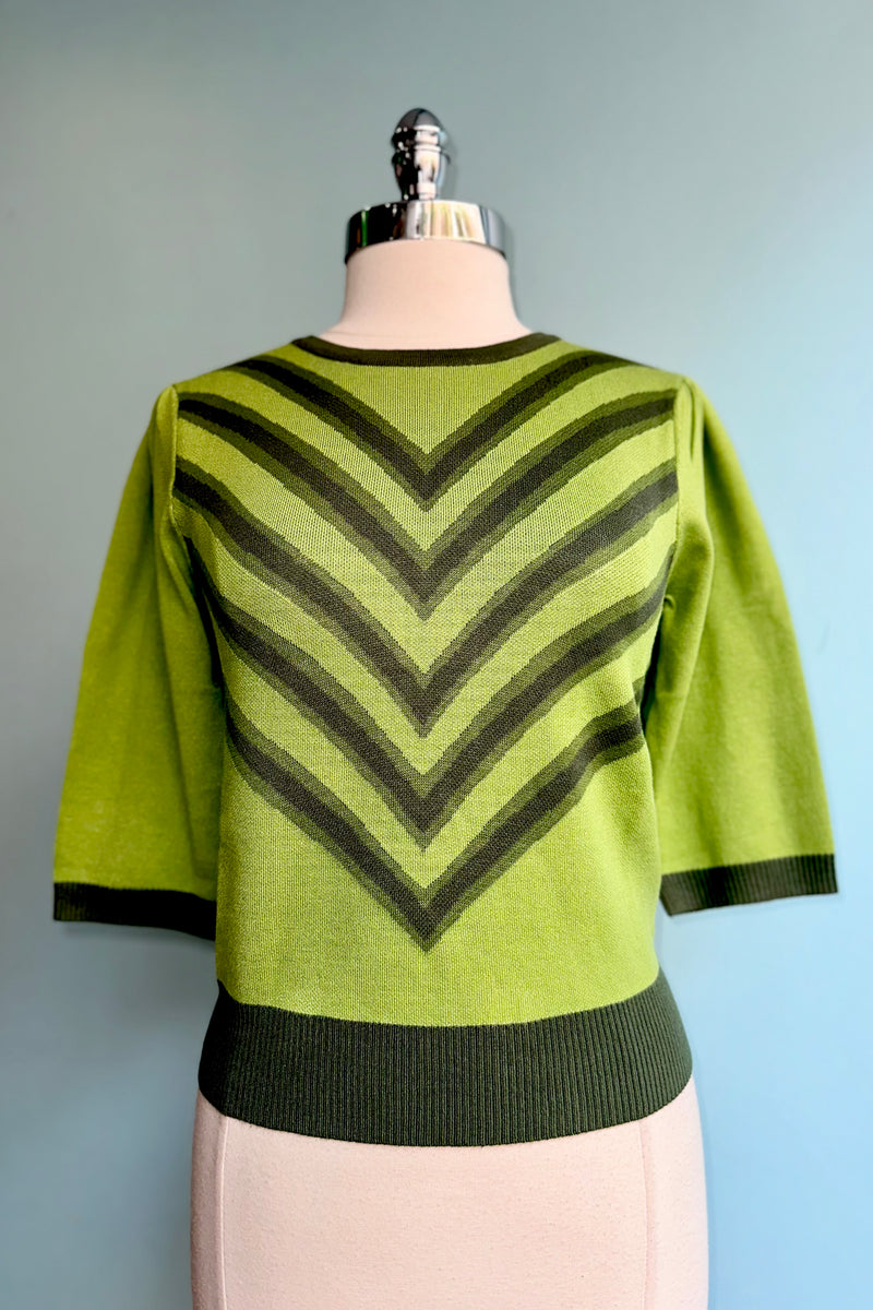 Green V-Pattern Knit Pullover Sweater by Voodoo Vixen