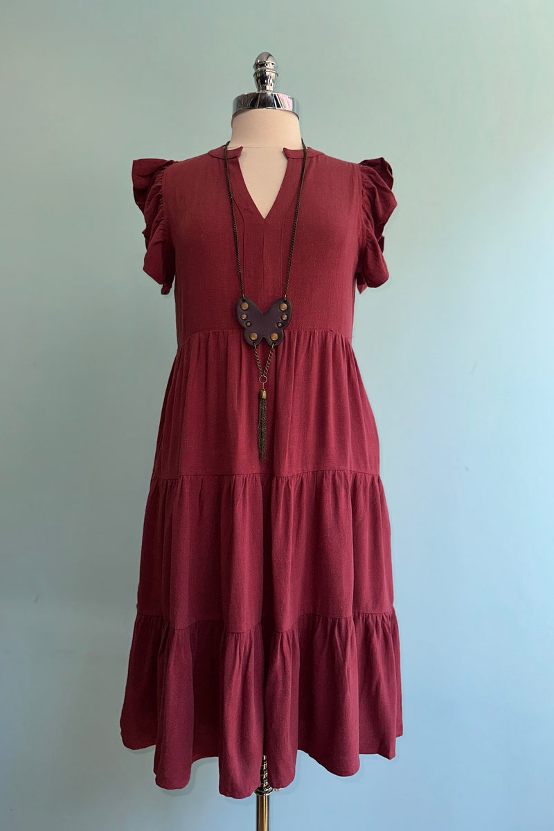 knee length tiered dress Double Textured Tiered Dress