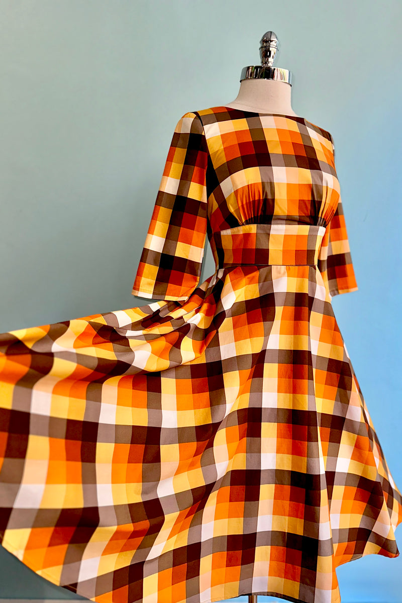 Darlene Orange Plaid Dress by Hell Bunny Modern Millie Darlene Orange Plaid Dress by Hell Bunny Modern Millie