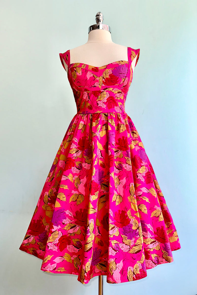 Pink and and Red Floral Bengaline Dress