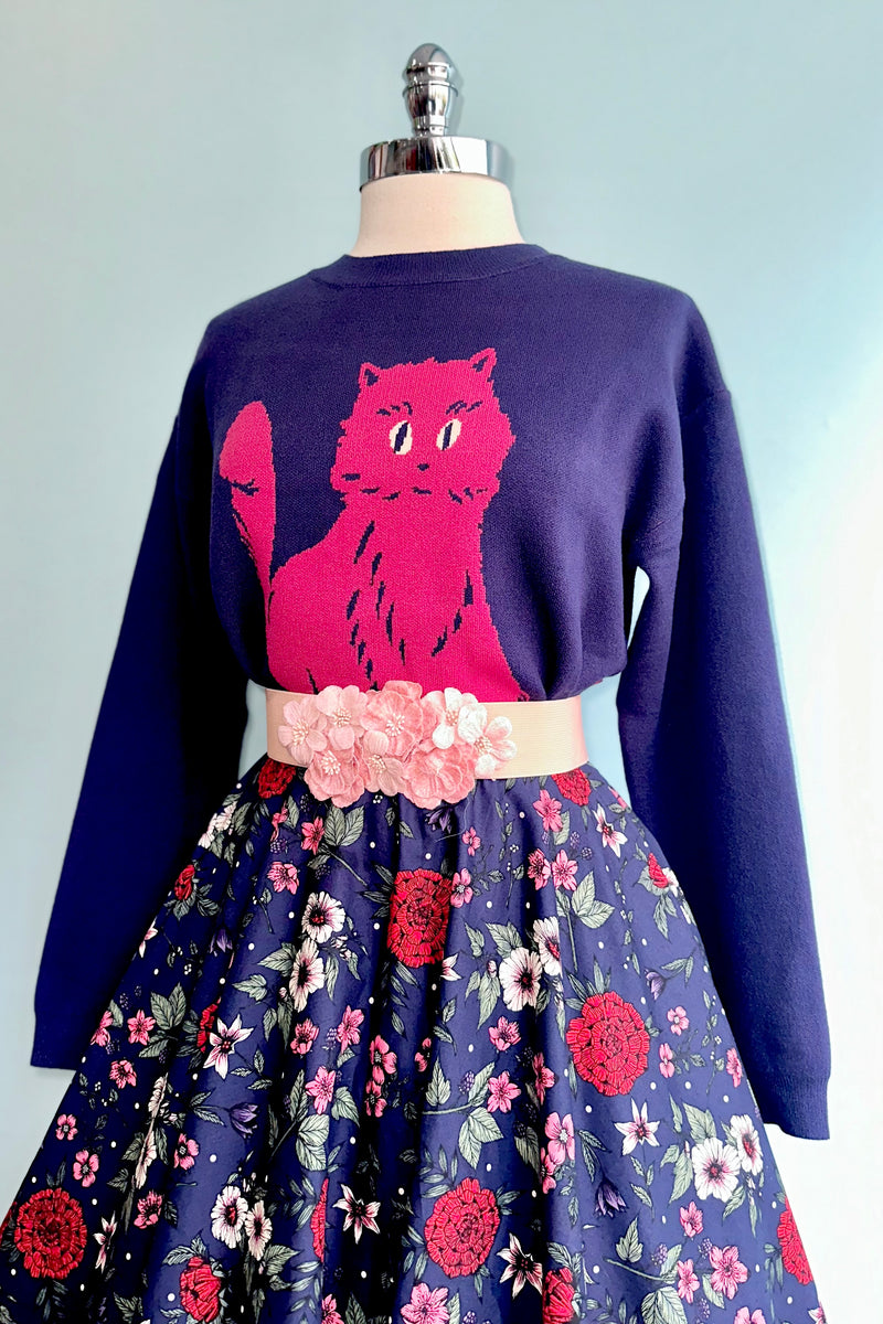 Navy Cat Print Sweater by Compania Fantastica