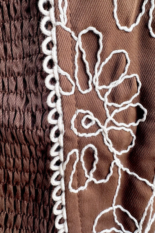 Brown Embroidered Tie Front Vest