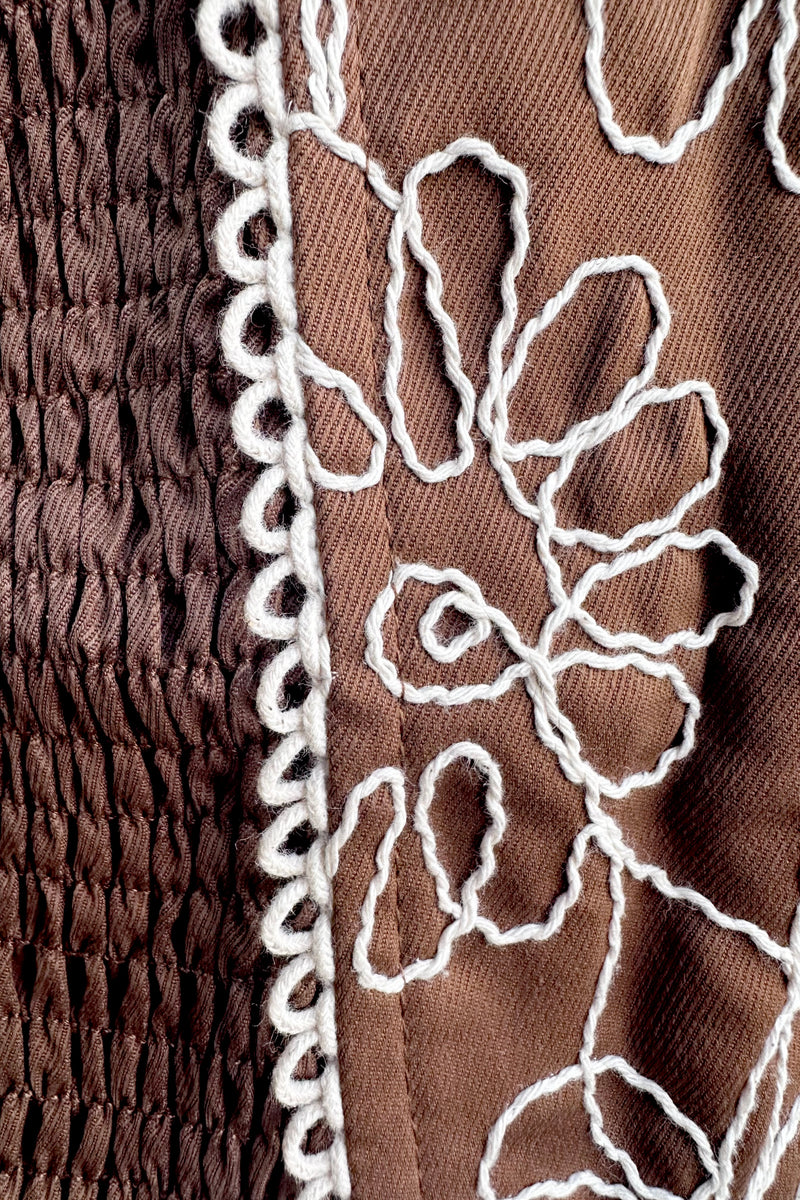 Brown Embroidered Tie Front Vest