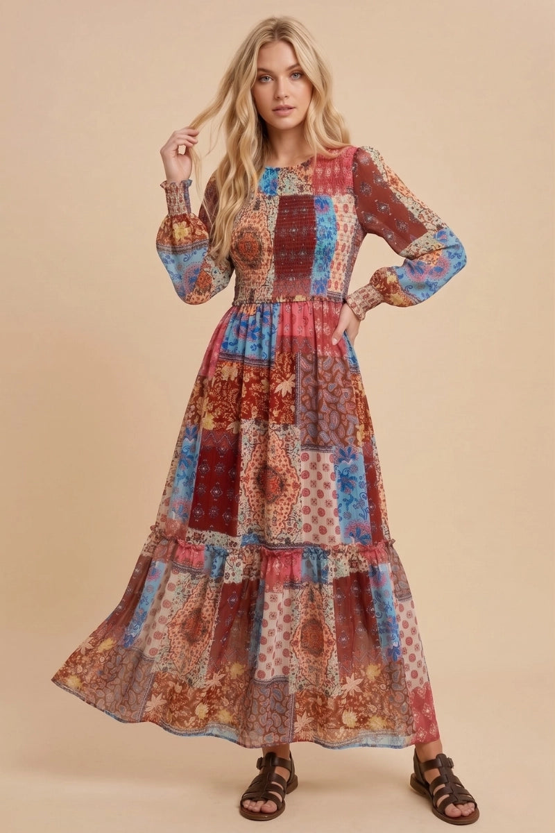 Patchwork Chiffon Maxi Dress 2X-Large