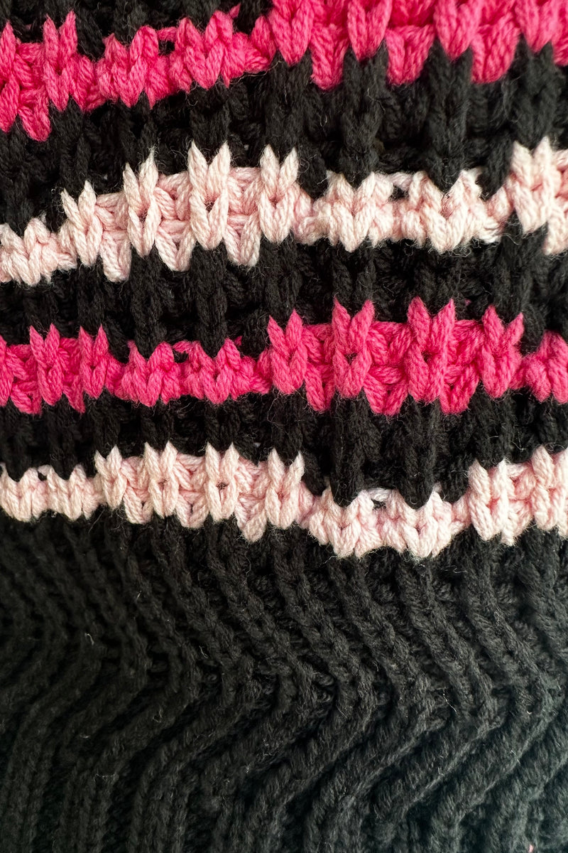 Black and Pink Contrast Stitch Sweater Vest