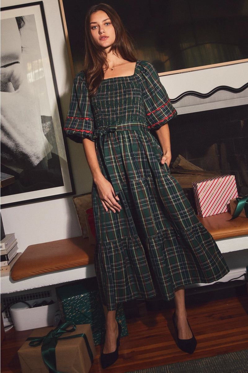 green plaid dresses Smocked Midi Dress – Modern Millie Free People All Yours Rustic Wedding 50% Cotton Hand Wash Fabric:Tulle