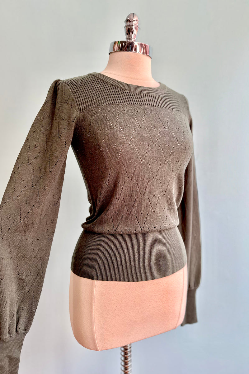 Ruth Pointelle Sweater in Olive by Banned