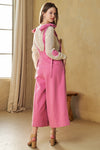 Pink Cropped Embroidered Overalls Jumpsuit