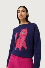 Navy Cat Print Sweater by Compania Fantastica