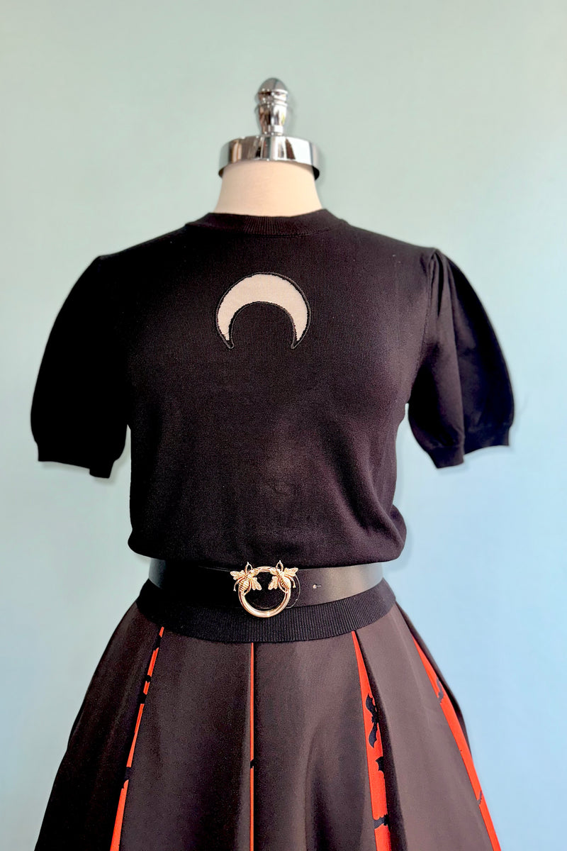 Black Moon Cutout Short Sleeve Sweater